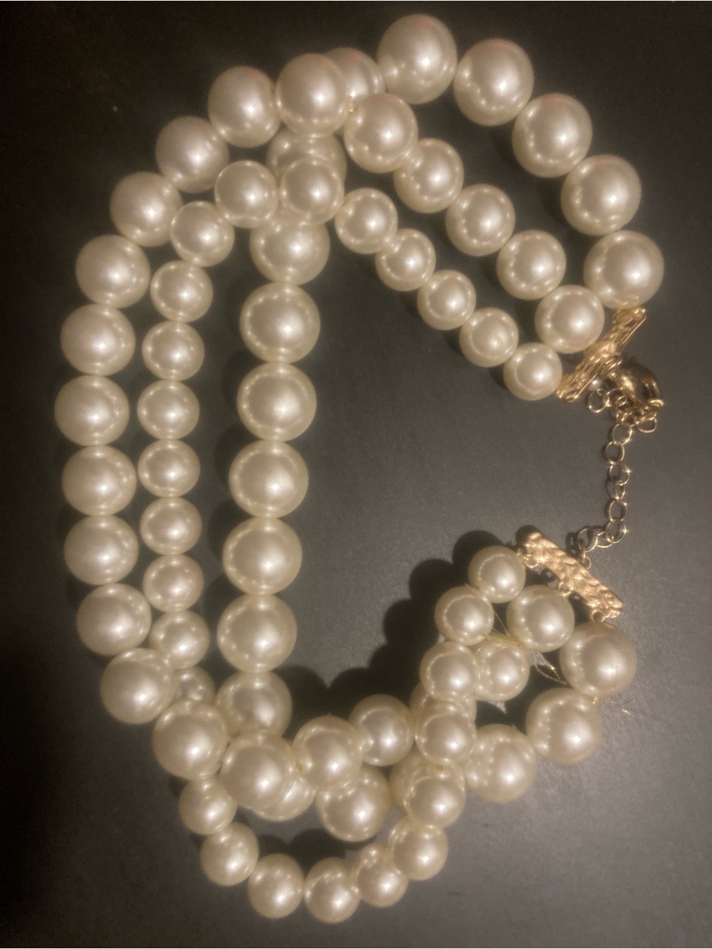 Anthropologie Faux Ivory Pearl Triple-Strand Necklace with Gold Chain
